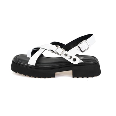 Kadın Beyaz Ayarlanabilir Tokalı Deri Sandalet