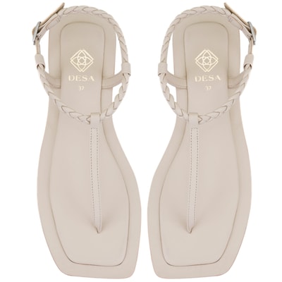 Kadın Beyaz Ayarlanabilir Tokalı Deri Sandalet