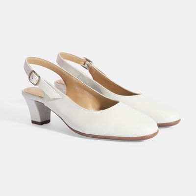 Kadın Beyaz Ayarlanabilir Tokalı DesaComfort Deri Topuklu Ayakkabı
