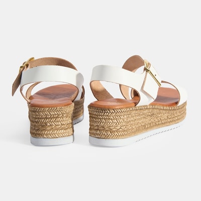 Kadın Beyaz Ayarlanabilir Tokalı Dolgu Topuklu Deri Sandalet