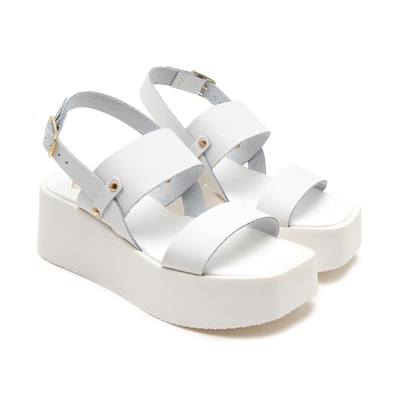 Kadın Beyaz Deri Sandalet