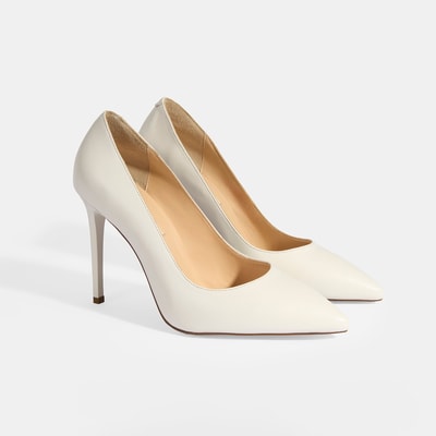 Kadın Beyaz Deri Topuklu Klasik Ayakkabı