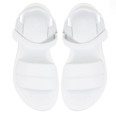 Kadın Beyaz Dolgu Tabanlı Deri Sandalet