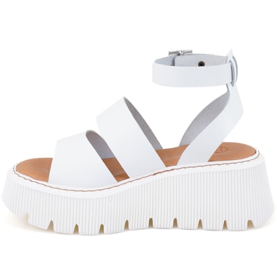 Kadın Beyaz Dolgu Tabanlı Deri Sandalet
