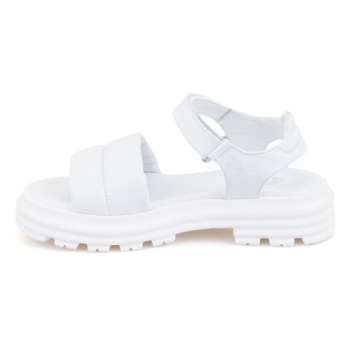 Kadın Beyaz Dolgu Tabanlı Deri Sandalet