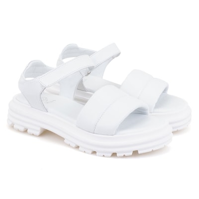 Kadın Beyaz Dolgu Tabanlı Deri Sandalet