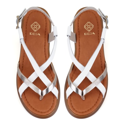 Kadın Beyaz Dolgu Tabanlı Deri Sandalet