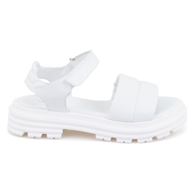 Kadın Beyaz Dolgu Tabanlı Deri Sandalet