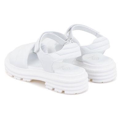 Kadın Beyaz Dolgu Tabanlı Deri Sandalet