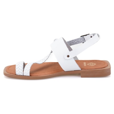 Kadın Beyaz Örgü Baskılı Deri Sandalet