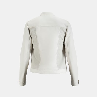 Kadın Beyaz Perfore Detaylı Deri Ceket