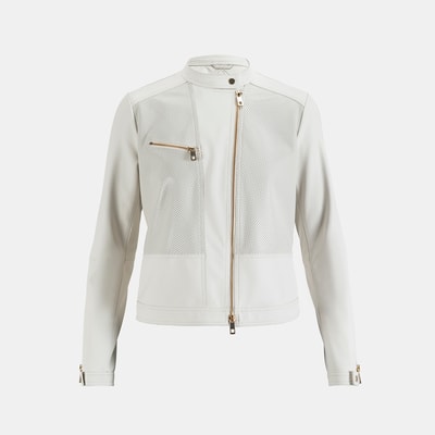 Kadın Beyaz Perfore Detaylı Deri Ceket