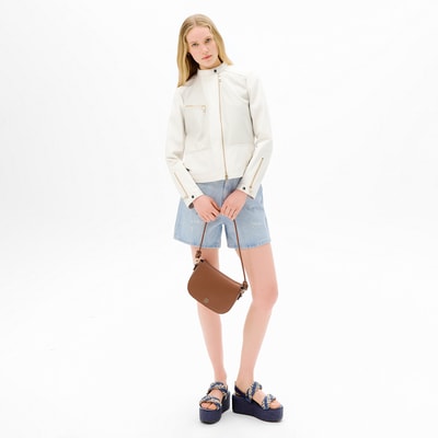 Kadın Beyaz Perfore Detaylı Deri Ceket