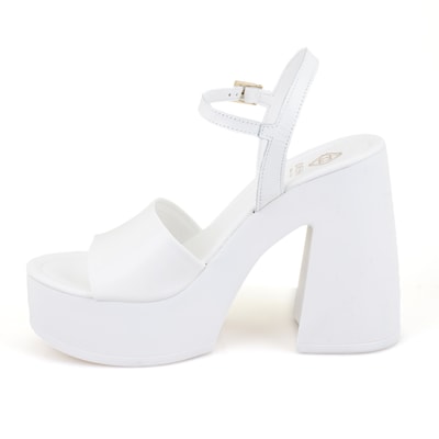 Kadın Beyaz Platform Topuklu Deri Sandalet