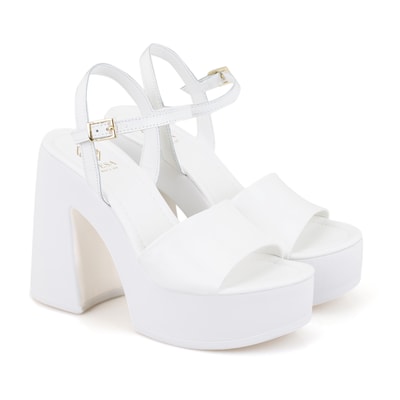 Kadın Beyaz Platform Topuklu Deri Sandalet