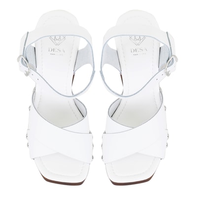 Kadın Beyaz Platform Topuklu Deri Sandalet