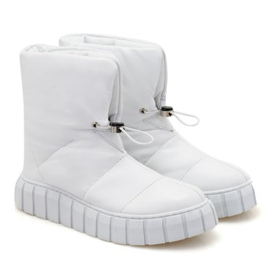 Kadın Beyaz Puffer Deri Detaylı Bot