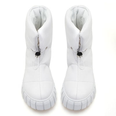 Kadın Beyaz Puffer Deri Detaylı Bot