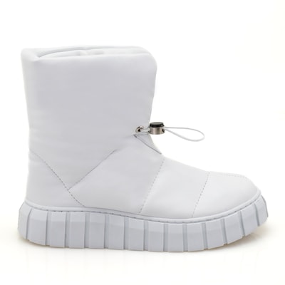 Kadın Beyaz Puffer Deri Detaylı Bot