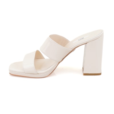 Kadın Beyaz Rugan Deri Platformlu Terlik