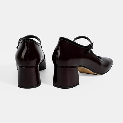 Kadın Bordo Ayarlanabilir Tokalı Kalın Topuklu Klasik Ayakkabı