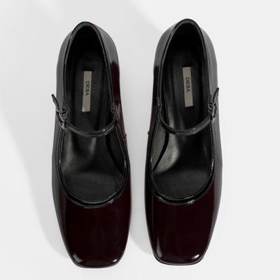 Kadın Bordo Ayarlanabilir Tokalı Kalın Topuklu Klasik Ayakkabı