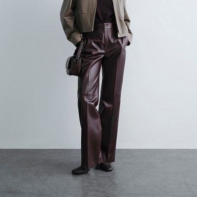 Kadın Bordo Deri Pantolon