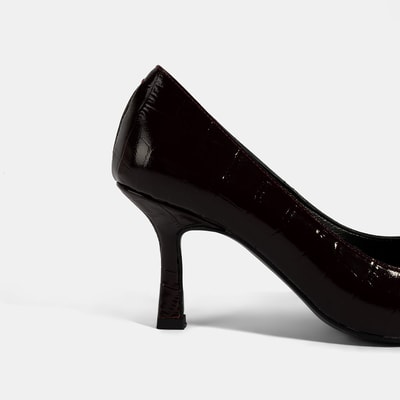 Kadın Bordo Kroko Baskılı Deri Stiletto