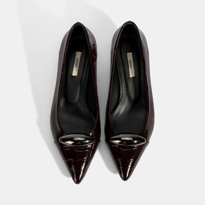 Kadın Bordo Kroko Baskılı Deri Topuklu Ayakkabı