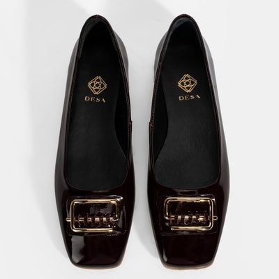 Kadın Bordo Metal Toka Aksesuarlı Rugan Babet