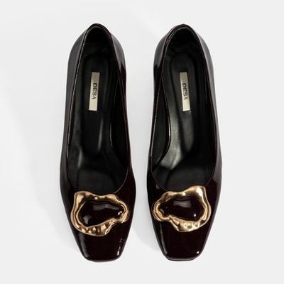 Kadın Bordo Metal Toka Aksesuarlı Rugan Topuklu Ayakkabı