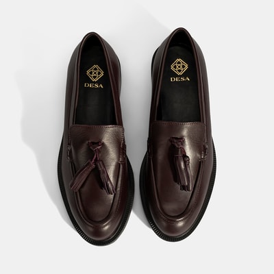 Kadın Bordo Püskül Detaylı Deri Loafer