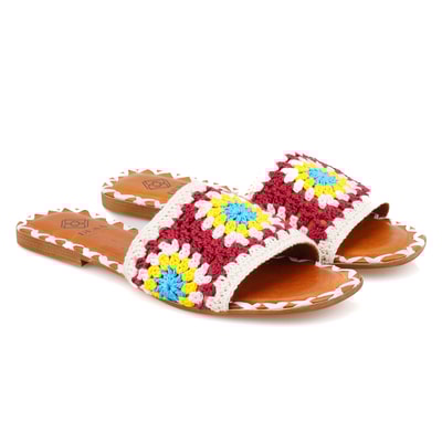 Kadın Bordo Triko Örgülü Terlik