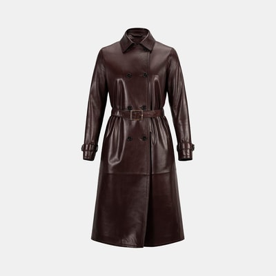 Kadın Bordo Yakalı Deri Trençkot