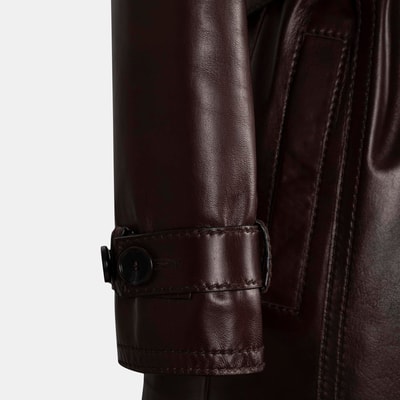 Kadın Bordo Yakalı Deri Trençkot