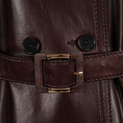 Kadın Bordo Yakalı Deri Trençkot