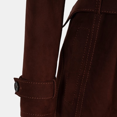 Kadın Bordo Yakalı Süet Deri Trençkot