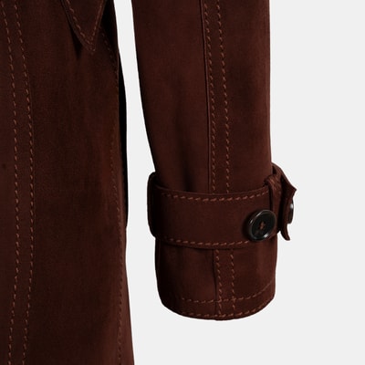 Kadın Bordo Yakalı Süet Deri Trençkot