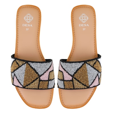 Kadın Çok Renkli Boncuk İşlemeli Terlik