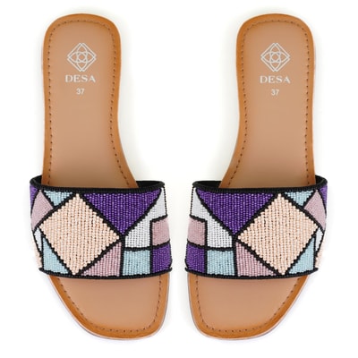 Kadın Çok Renkli Boncuk İşlemeli Terlik