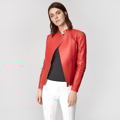 Kadın Deri Fit Panelli Biker Ceket