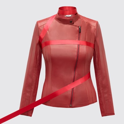 Kadın Deri Fit Panelli Biker Ceket