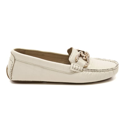 Kadın Ekru Kroko Baskılı Deri Loafer