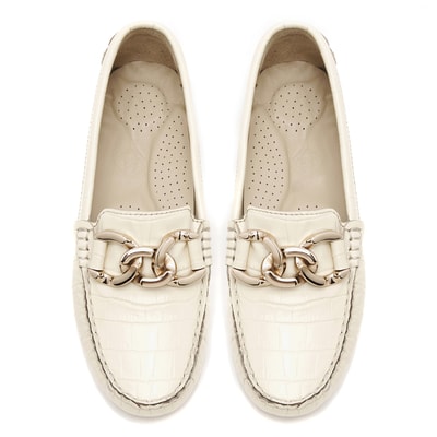 Kadın Ekru Kroko Baskılı Deri Loafer