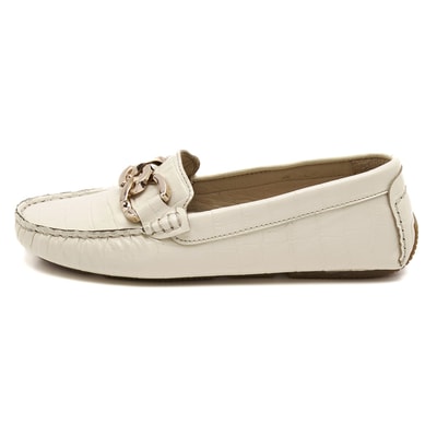 Kadın Ekru Kroko Baskılı Deri Loafer