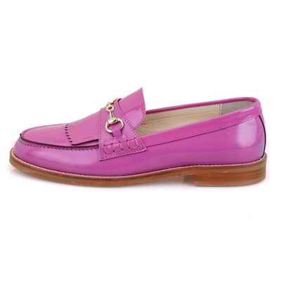 Kadın Fuşya Toka Aksesuarlı Deri Loafer