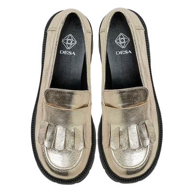 Kadın Gold Deri Püsküllü Loafer