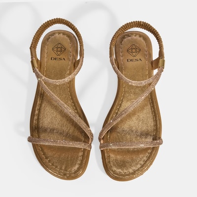 Kadın Gold Lastik Bantlı Taşlı Sandalet