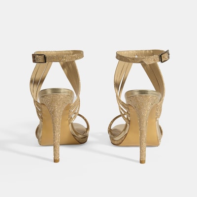 Kadın Gold Simli Bantlı Topuklu Abiye Sandalet