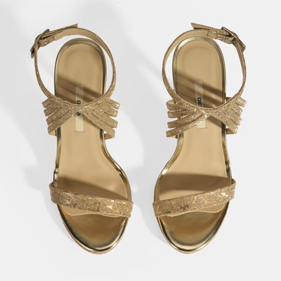 Kadın Gold Simli Bantlı Topuklu Abiye Sandalet